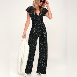 Lulus Fine Print Black & White Print Backless Jumpsuit